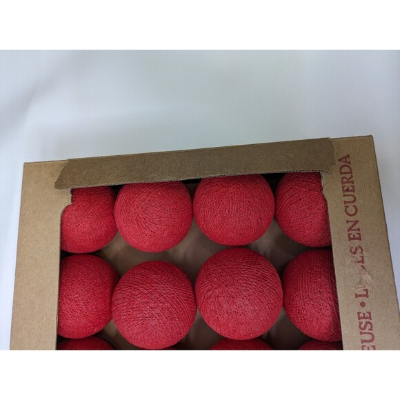 Crate and Barrel String Lights Red 20 ct Cotton Ball Lights Indoor Use - Picture 5 of 6